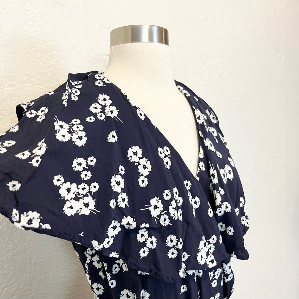 BGL Dress Navy Blue Floral Wrap Belted XL Extra Large - Picture 3 of 10